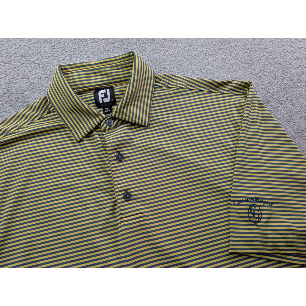 FootJoy Mens Large Yellow Blue Striped ChampionsGate Golf Polo Shirt FJ